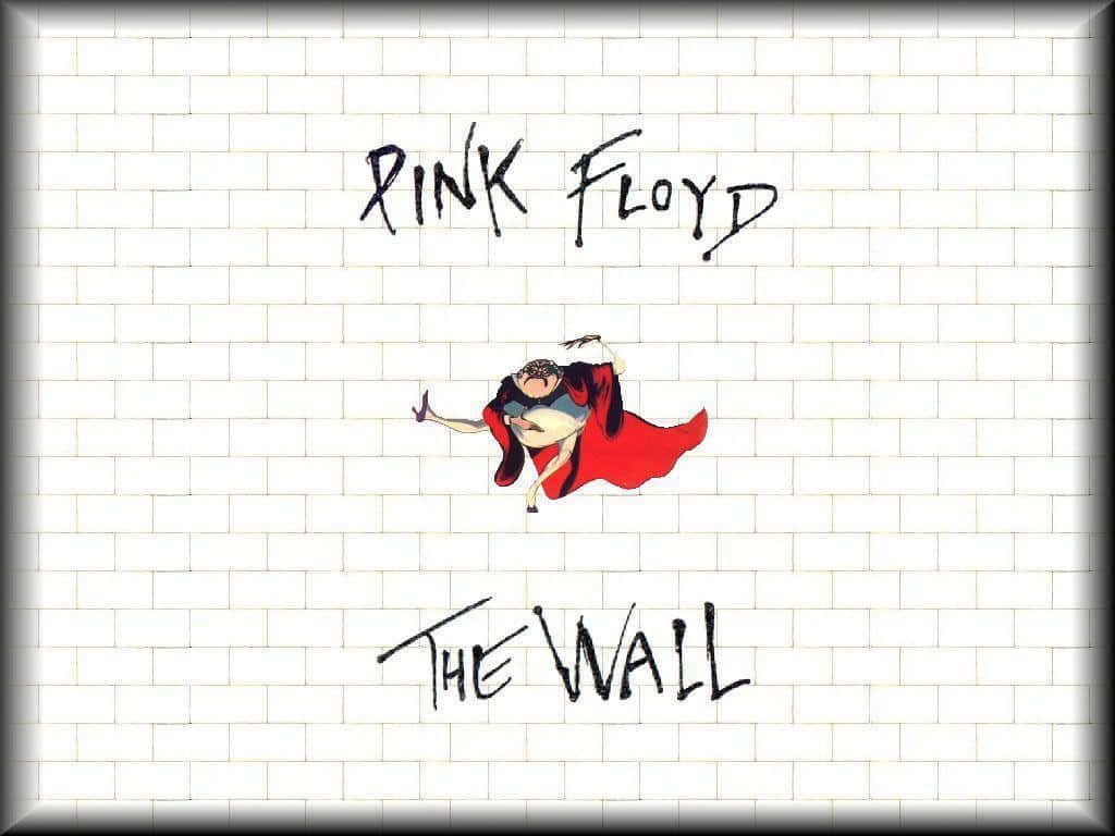 Pink Floyd《The Wall》專輯封面插圖，一個穿著紅色斗篷的卡通人物在白色磚牆上跳躍。