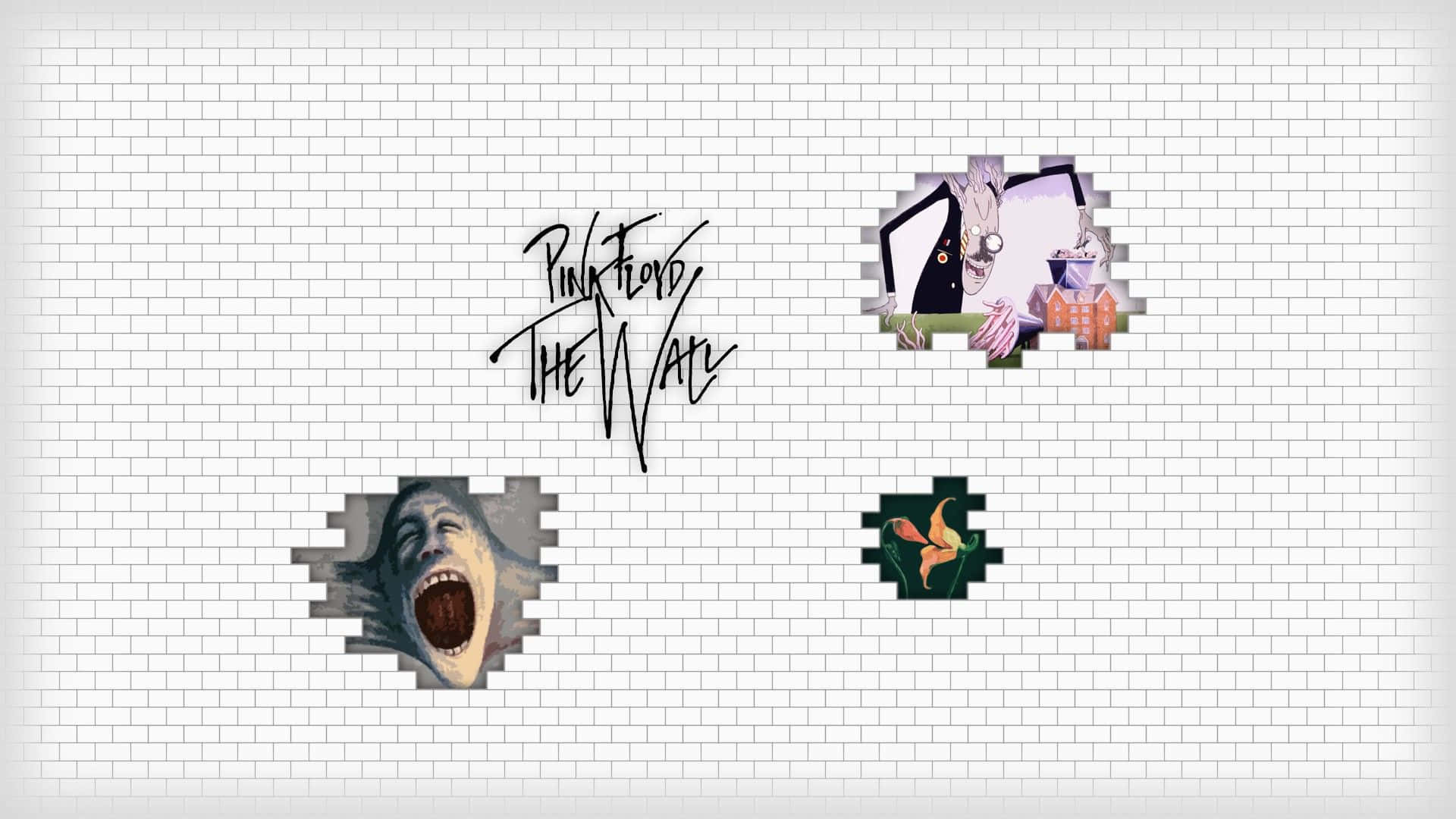 Pink Floyd The Wall 專輯封面藝術，角色衝破磚牆。