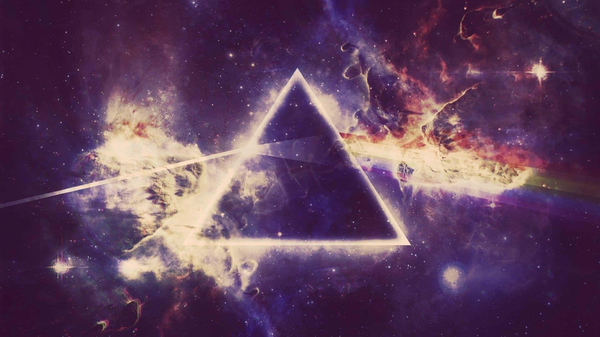 一個充滿星星的活躍宇宙星雲中的發光三角形傳送門。