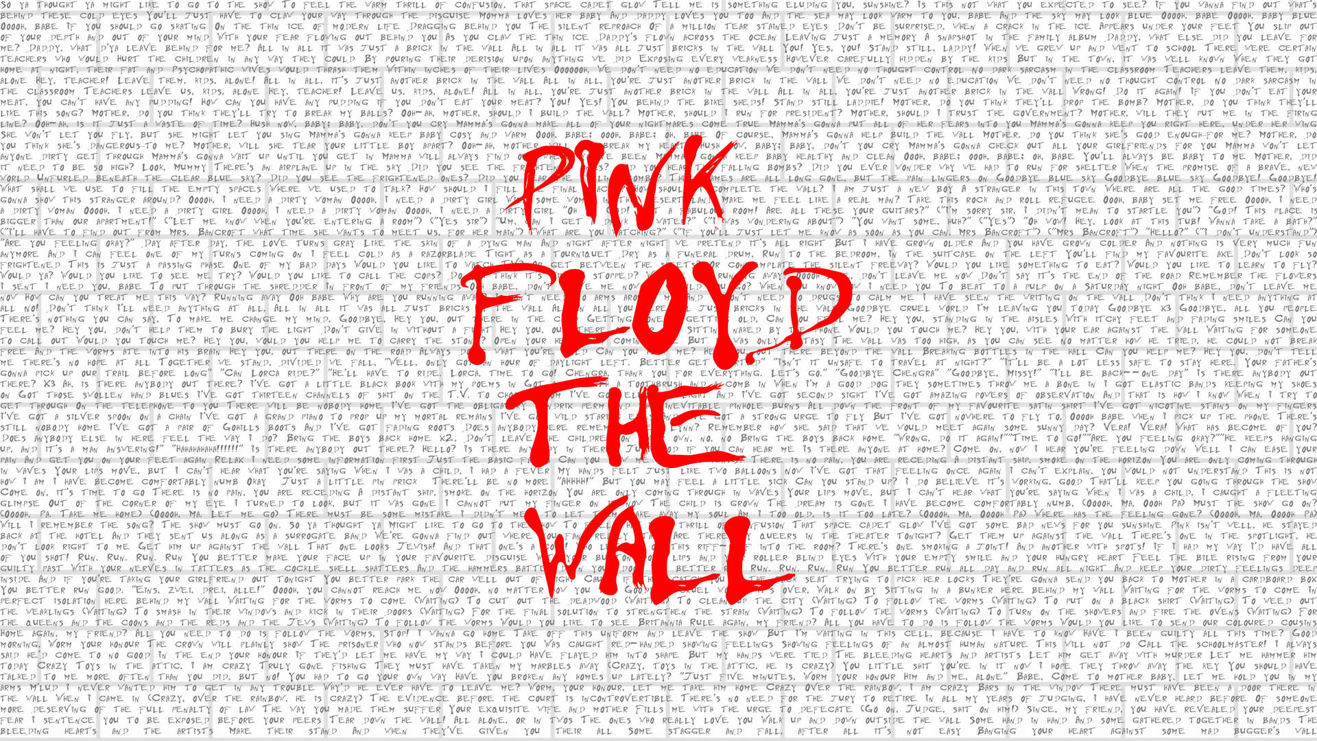 Pink Floyd The Wall 專輯封面，紅色文字在重複歌詞的背景上。