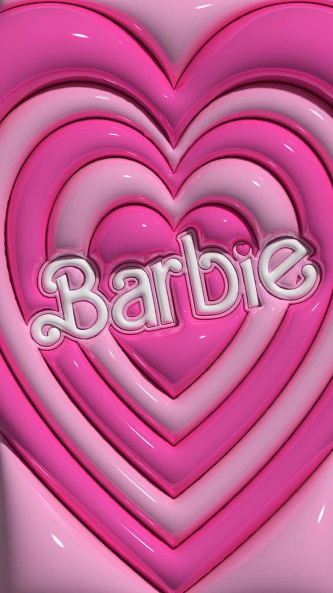 中央帶有「Barbie」標誌的光澤粉紅色心形。 — 粉紅色心形動圖 壁紙