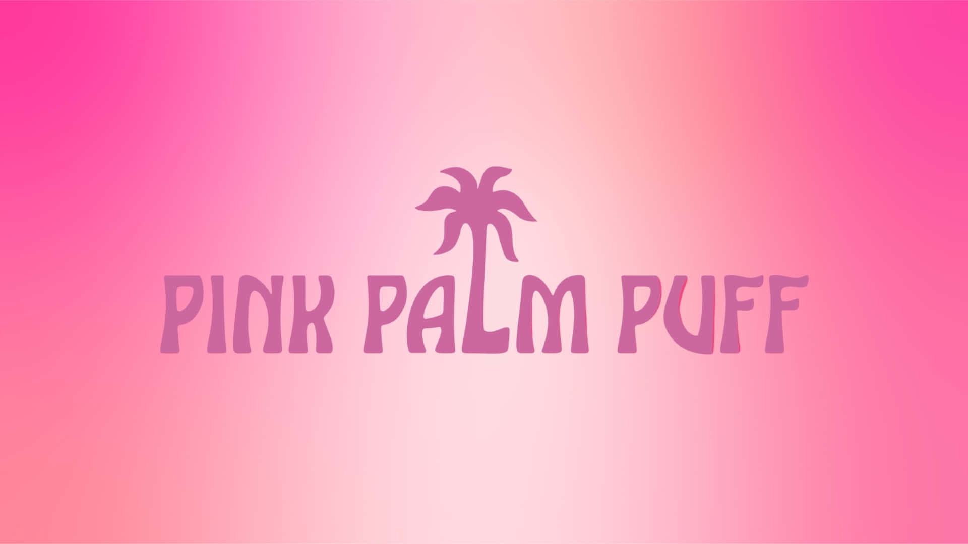 壁紙 — 漸變粉紅色背景上顯示文字「PINK PALM PUFF」，並在「PALM」上方有一個棕櫚樹圖示。