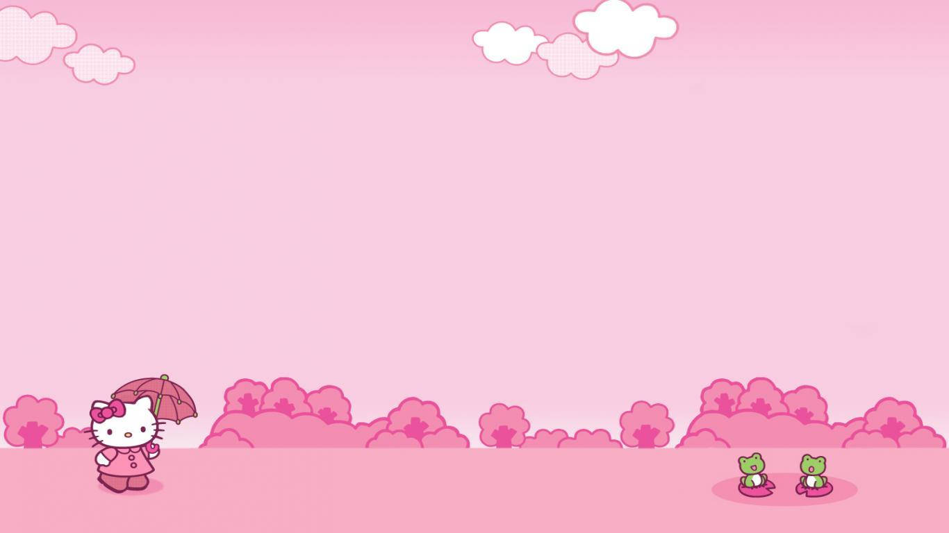 Hello Kitty持傘於粉紅背景壁紙
