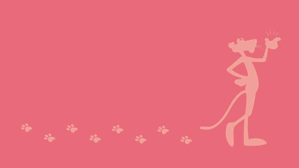 Pink Panther 桌布 壁紙 — Pink Panther 自信地站在純粉紅色背景上，有一串腳印通向牠。