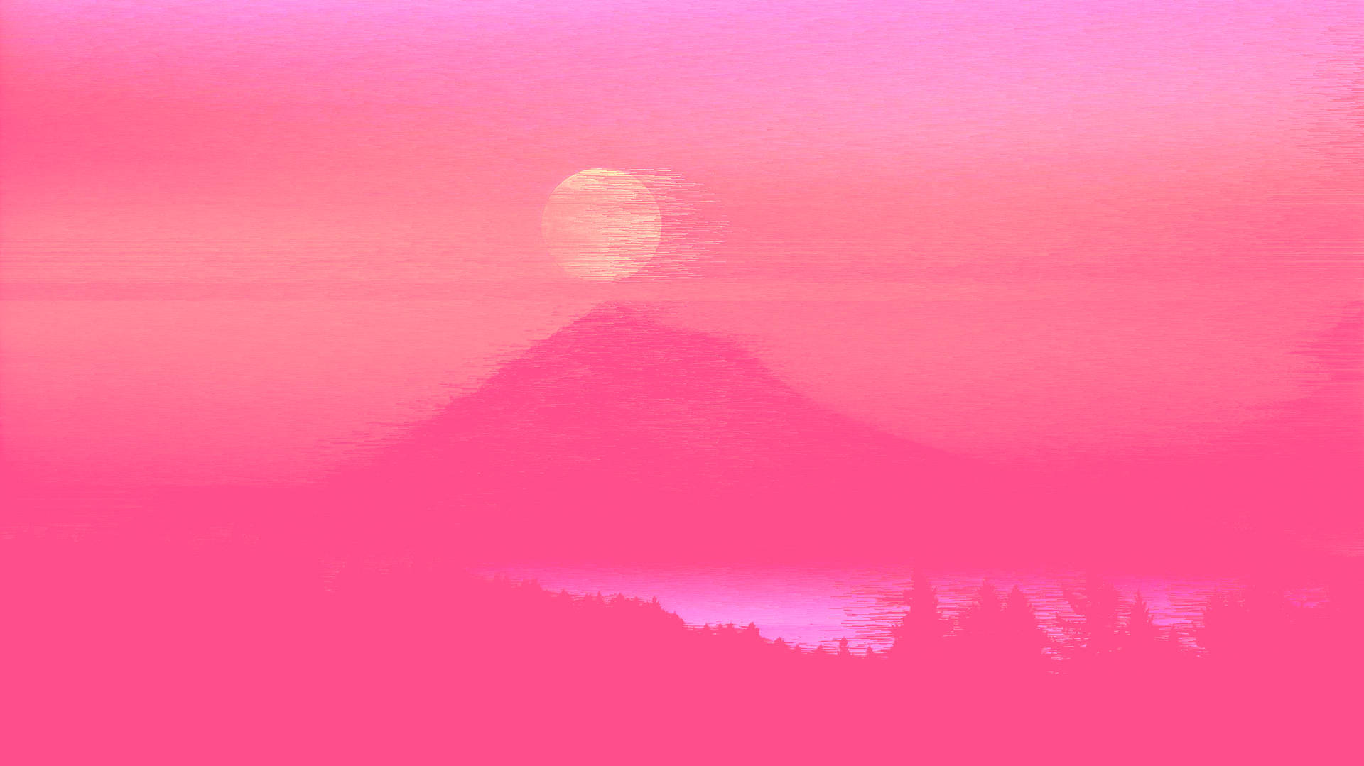 粉紅日落山景壁紙。