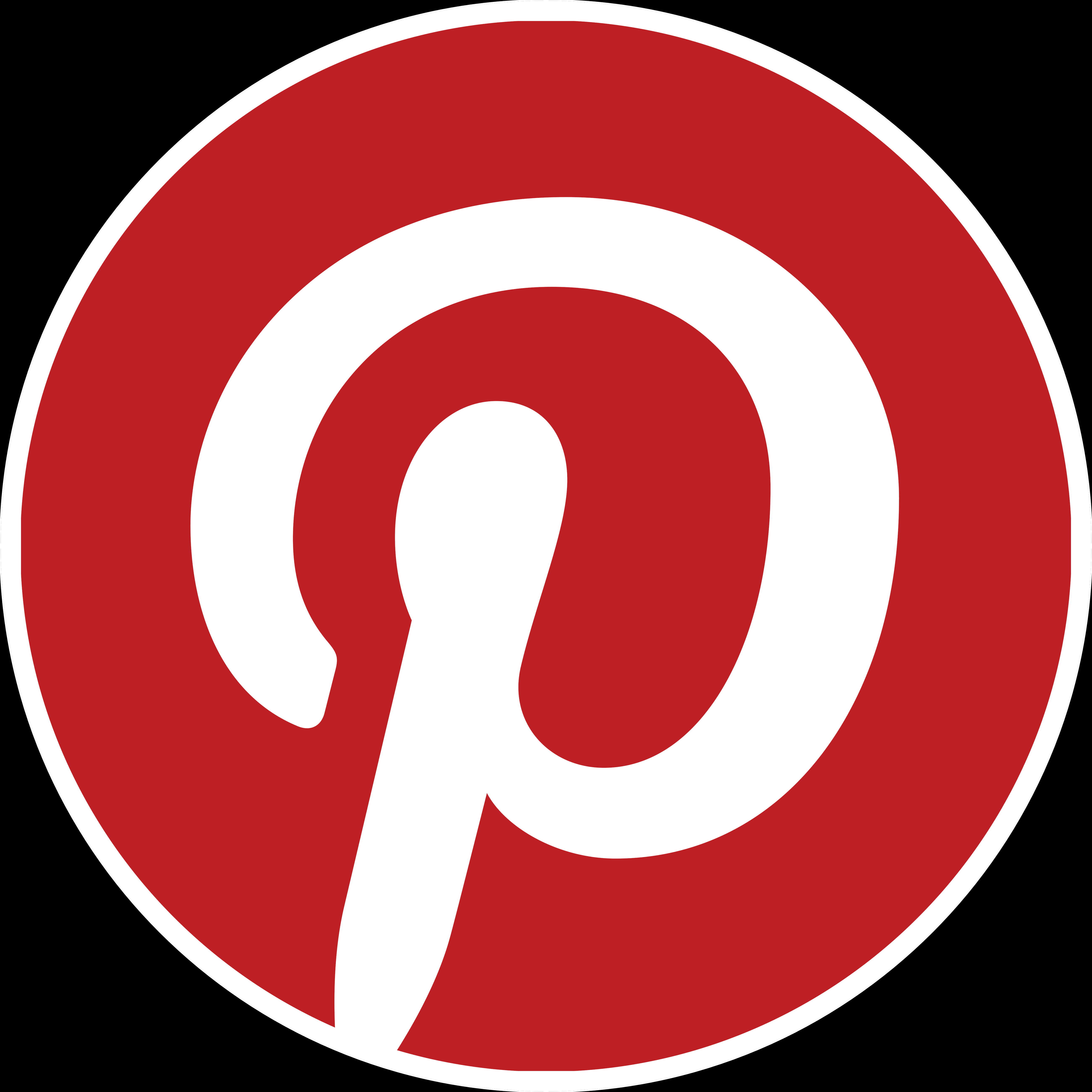 Pinterest紅白標誌 壁紙 — 一個大膽的紅色圓形標誌，中央有一個白色風格化的 picon 符號，背景為黑色。