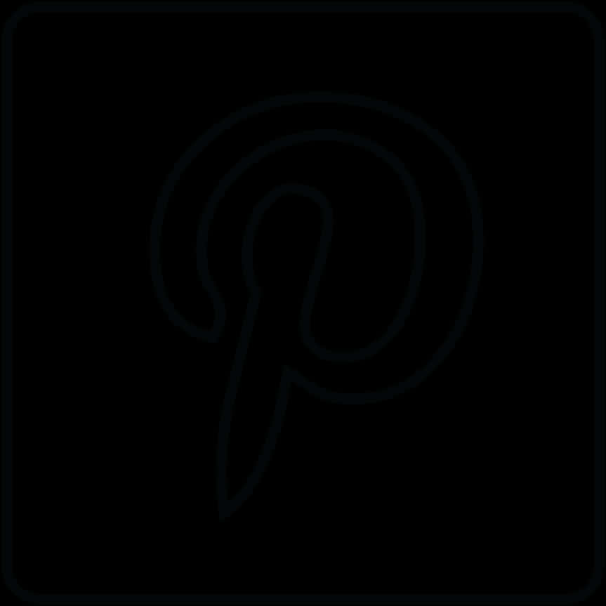 Pinterest標誌黑底版 壁紙 — 一個微弱發光的 Pinterest 標誌輪廓，居中在純黑色背景上。