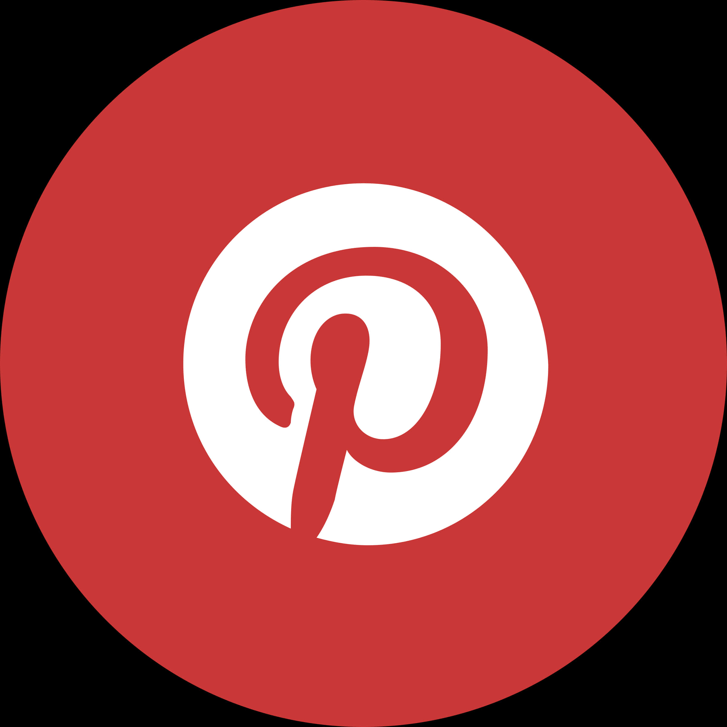 Pinterest 標誌 紅色背景 壁紙 — 一個大膽的紅色圓形標誌，黑色背景上有一個白色風格化的p。