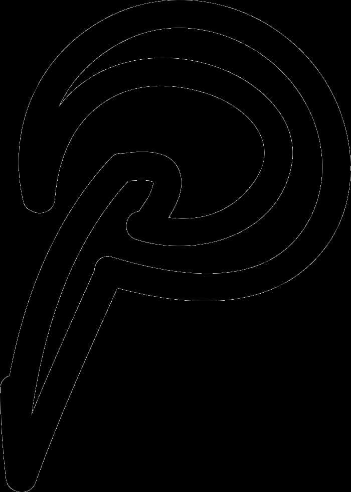 Pinterest 標誌線稿 壁紙 — 黑色背景上帶有漩渦曲線的風格化字母P的極簡白色線條畫。
