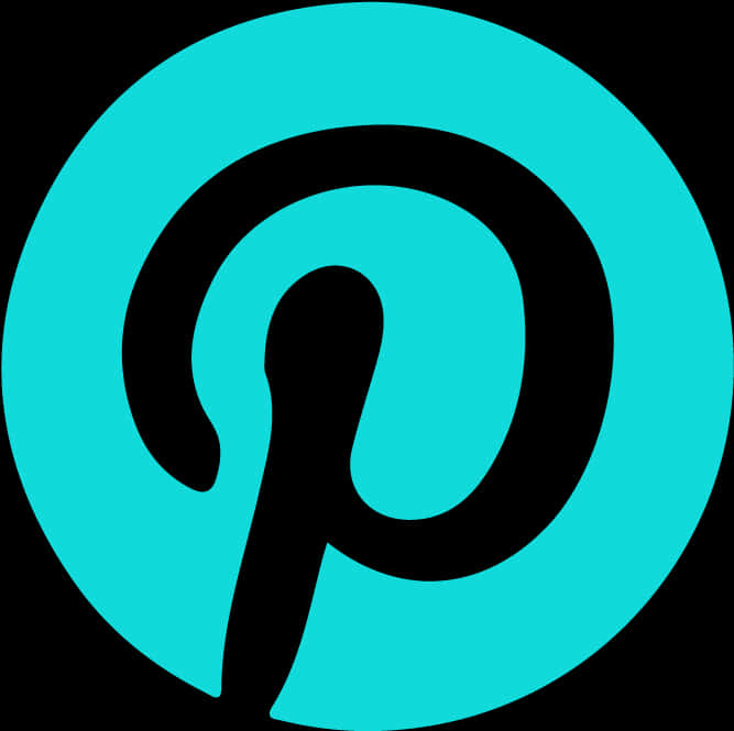 Pinterest 標誌圖示 壁紙 — 在純黑色背景上，一個充滿活力的青綠色圓圈內有一個大膽的黑色小寫 p 標誌。