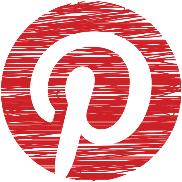 紅色塗鴉Pinterest標誌 壁紙 — 一個大膽的黑色Pinterest標誌在帶有水平刮痕的紋理紅色圓形背景上脫穎而出。