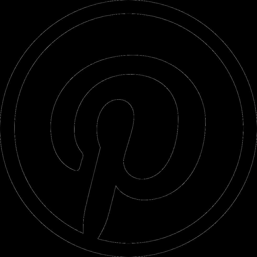 黑白Pinterest標誌 壁紙 — 純黑色背景上Pinterest標誌的極簡白色輪廓。