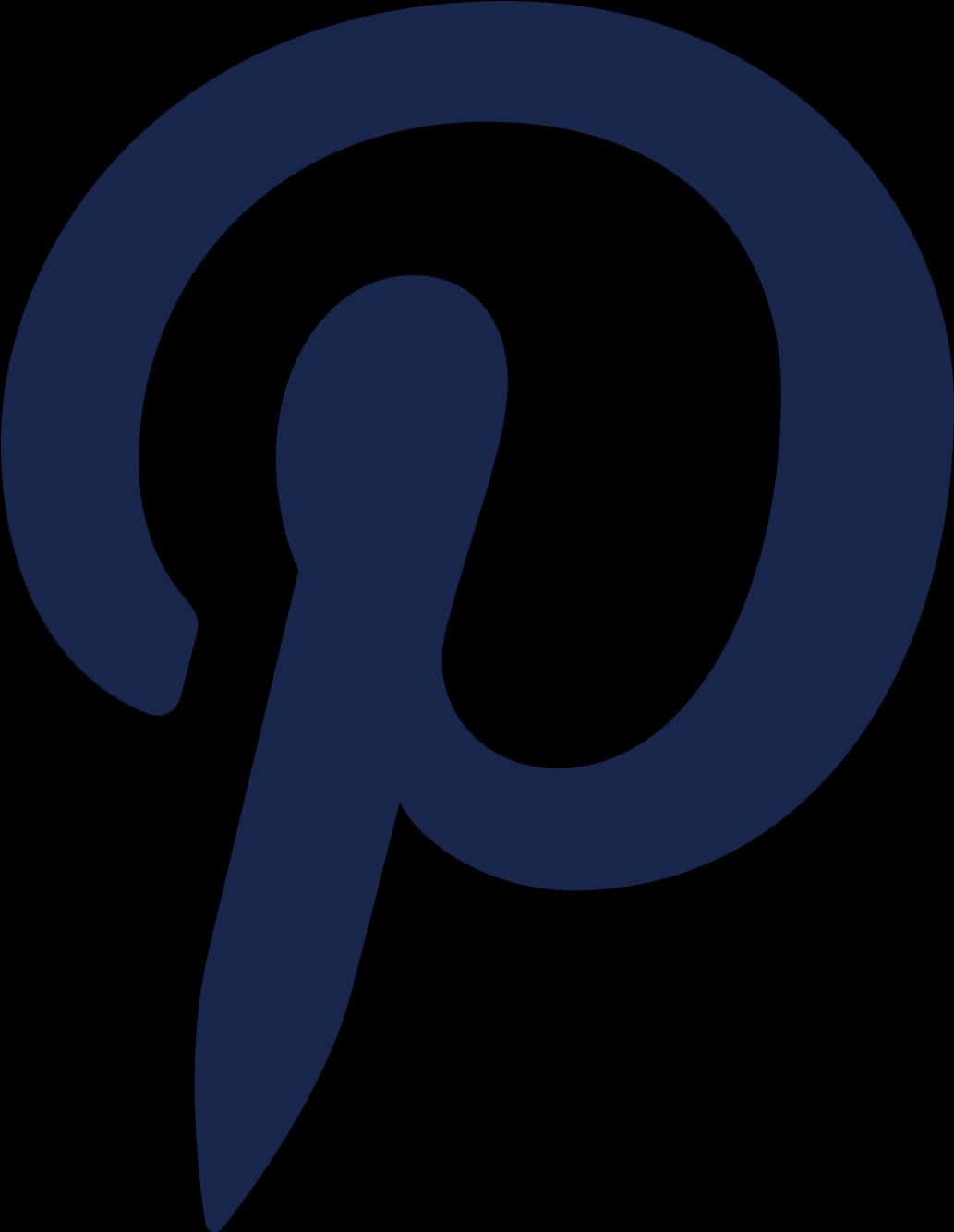 Pinterest 標誌深色背景 壁紙 — 一個大膽的海軍藍色 Pinterest 標誌在純黑色背景上脫穎而出。