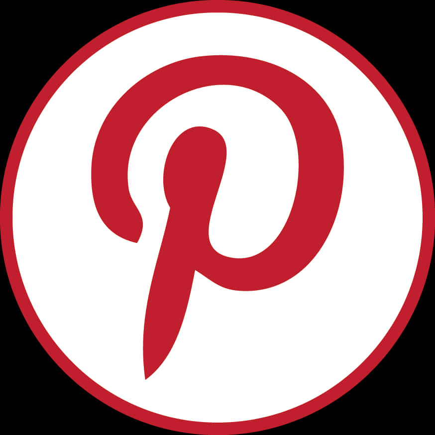 Pinterest 紅白標誌 壁紙 — 一個大膽的紅色Pinterest標誌，白色圓圈內有一個風格化的「p」，背景為黑色。