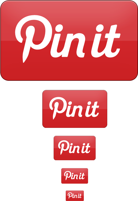 Pinterest「Pin it」按鈕多尺寸版本 壁紙 — 一堆紅色光澤的「Pin it」按鈕在黑色背景上按大小遞減排列。