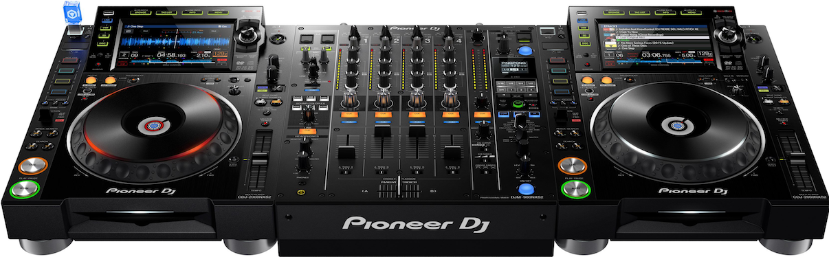 高階Pioneer DJ設備 壁紙 — 專業Pioneer DJ控制器，帶有發光旋鈕和屏幕，用於混音。