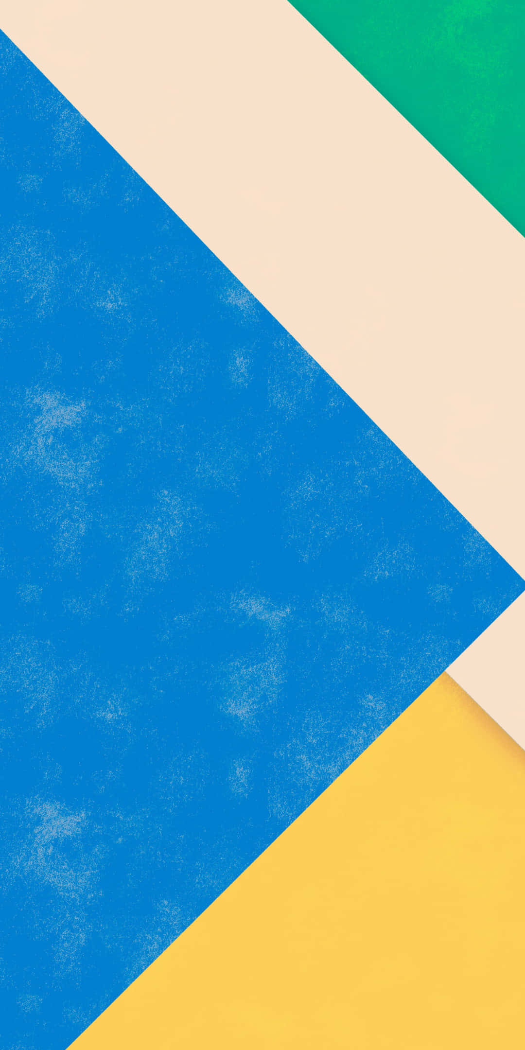 Pixel 3 材料風格無敵方塊背景 壁紙 — 充滿活力的幾何圖案牆紙，採用大膽的藍色、米色、綠色和黃色對角線面板，帶有細微的紋理飾面。