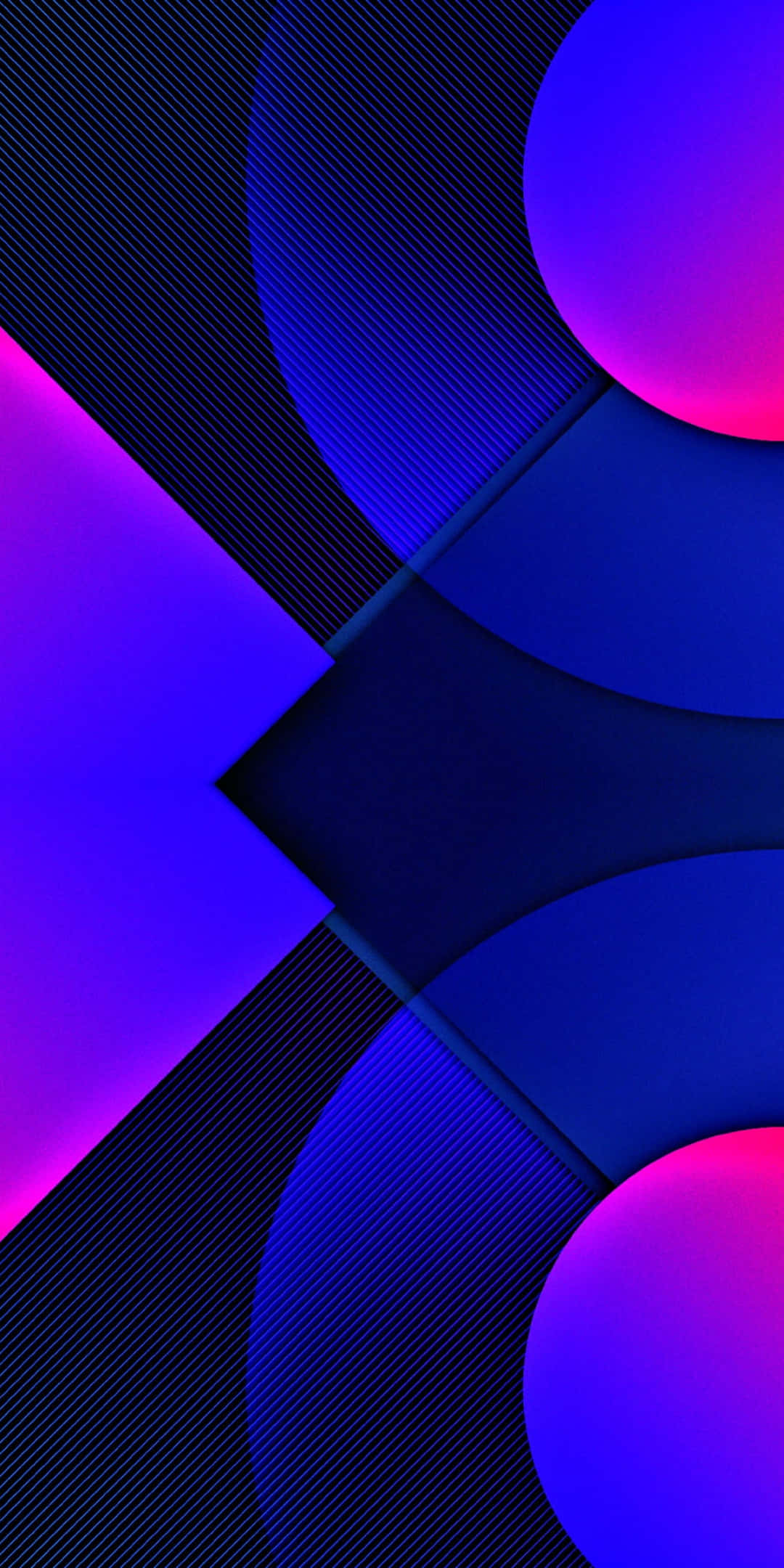 Pixel 3 材質背景中的漸層形狀設計 壁紙 — 充滿活力的紫色和藍色幾何形狀，帶有漸變光暈，漂浮在深色紋理背景上。