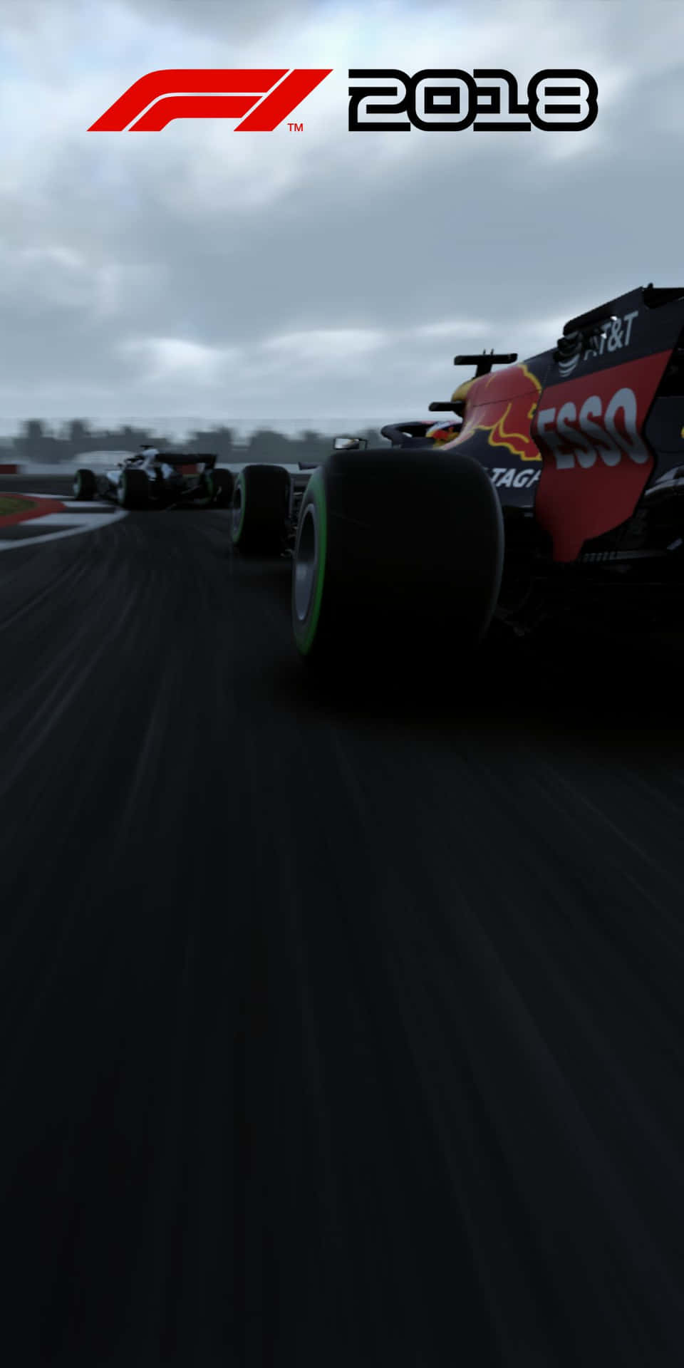 紅牛F1賽車喺灰色天空下嘅濕滑賽道上高速行駛。