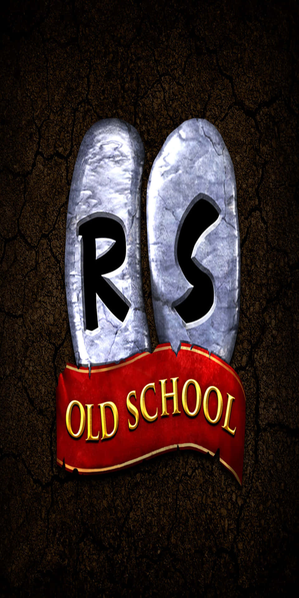 RS old school標誌，金屬字母和紅色橫幅置於龜裂泥土上。