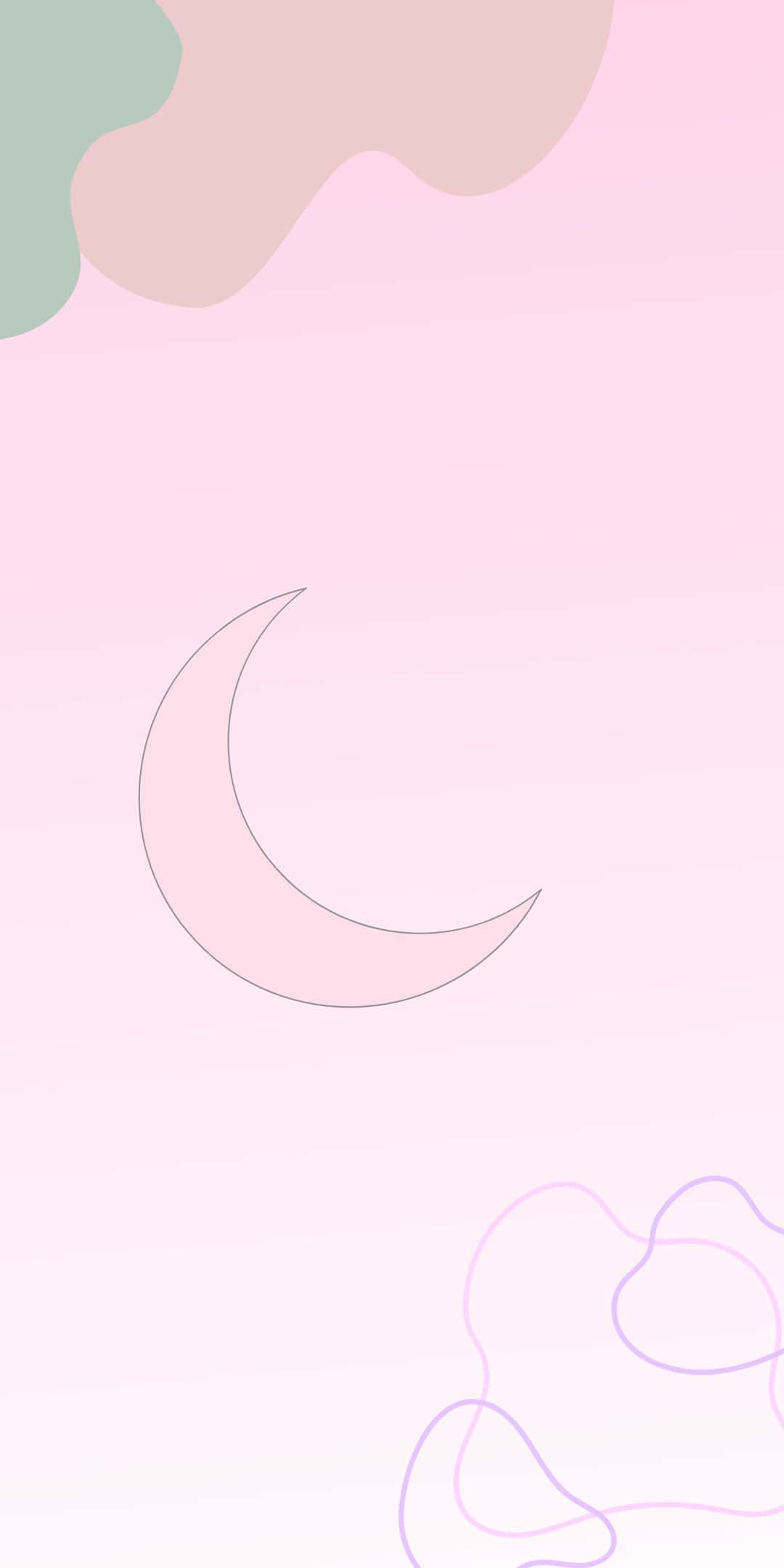 Pixel 3 背景粉紅新月 壁紙 — 一款極簡風格的粉彩牆紙，帶有新月和抽象雲朵形狀，採用柔和的粉紅、薄荷和薰衣草色調。
