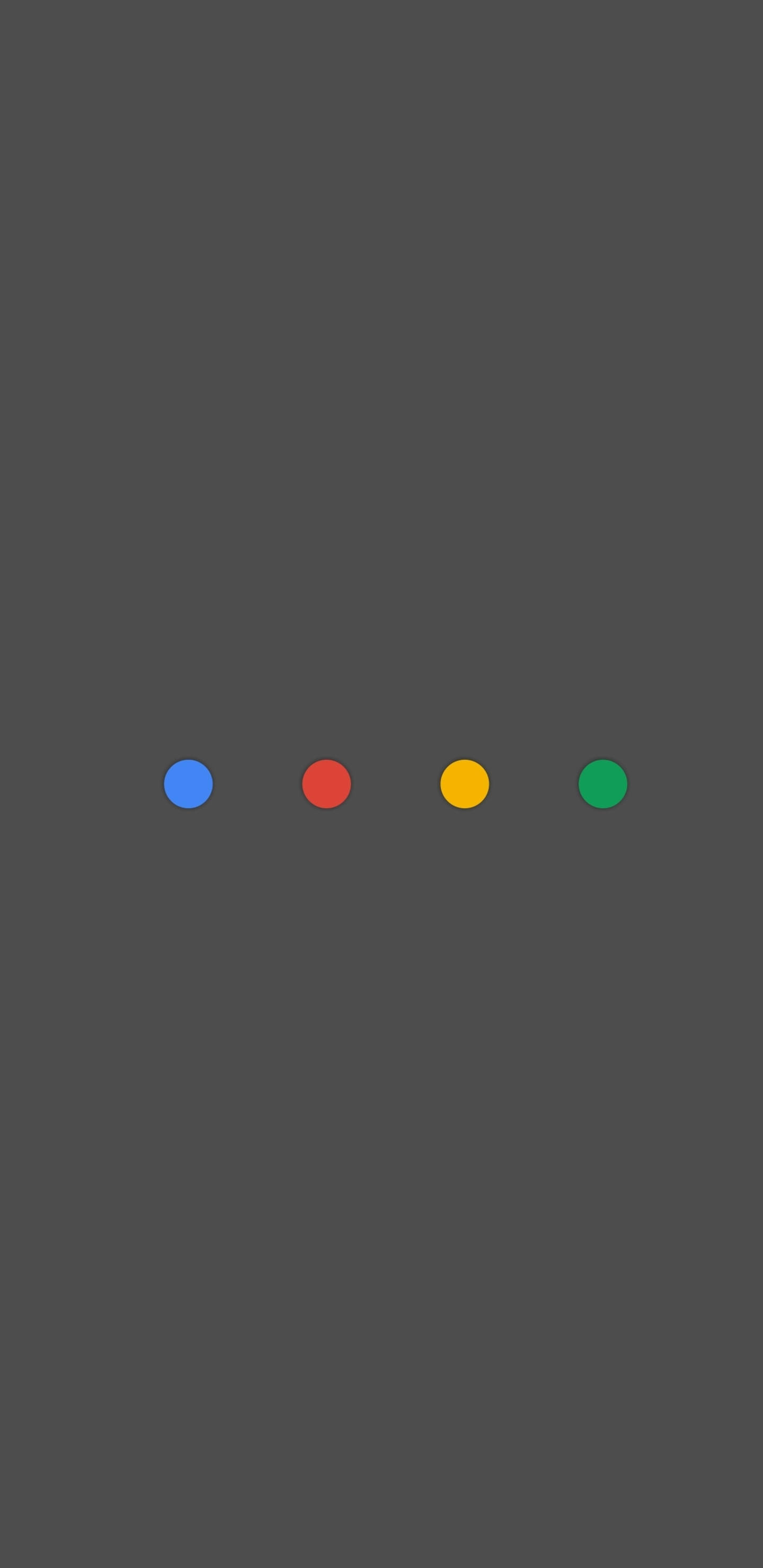 Pixel 3 XL Google Dots 壁紙 — 四個彩色圓點（藍、紅、黃、綠）水平排列在深灰色背景上。
