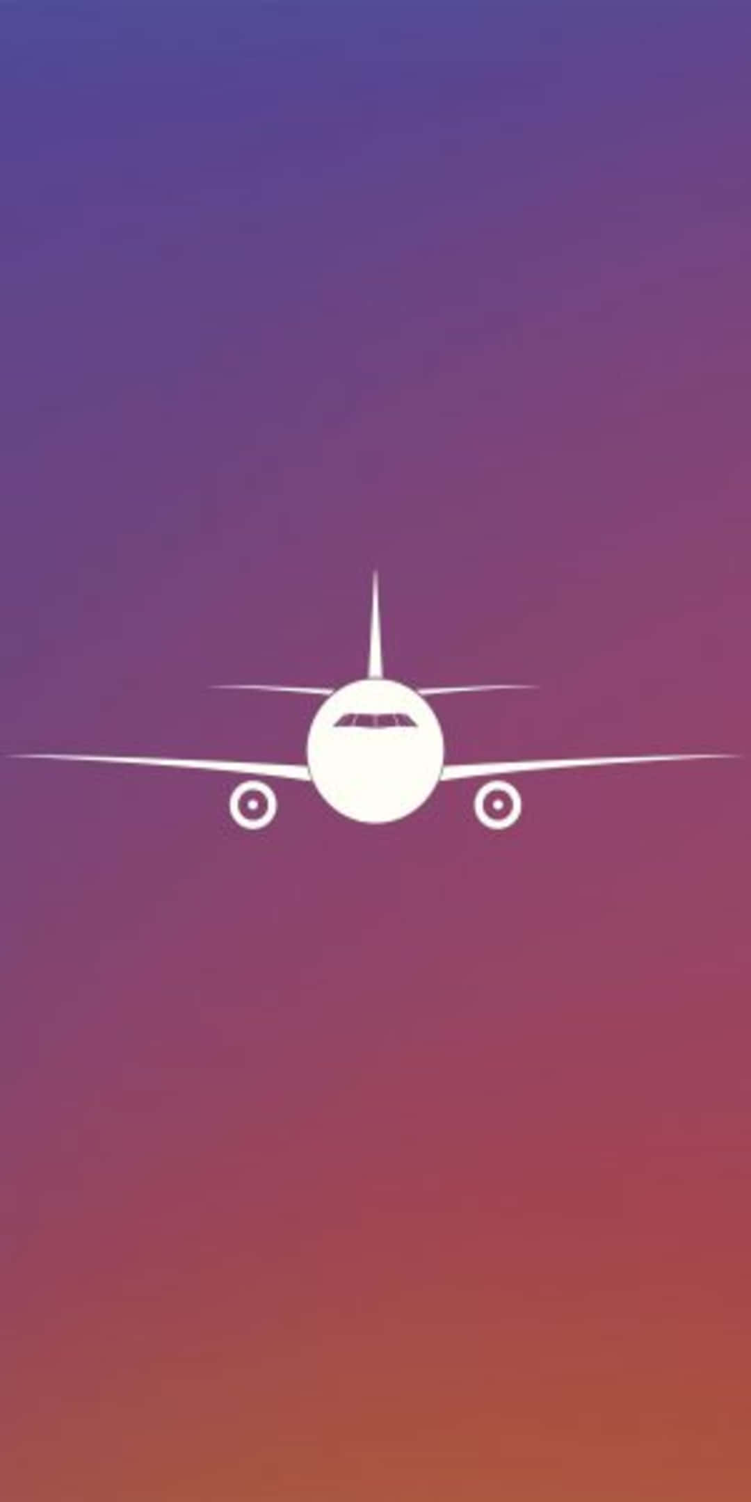 Pixel 3 最簡背景：飛機配紫色背景 壁紙 — 一架白色飛機剪影在由紫色漸變至橙色的天空中飛翔。