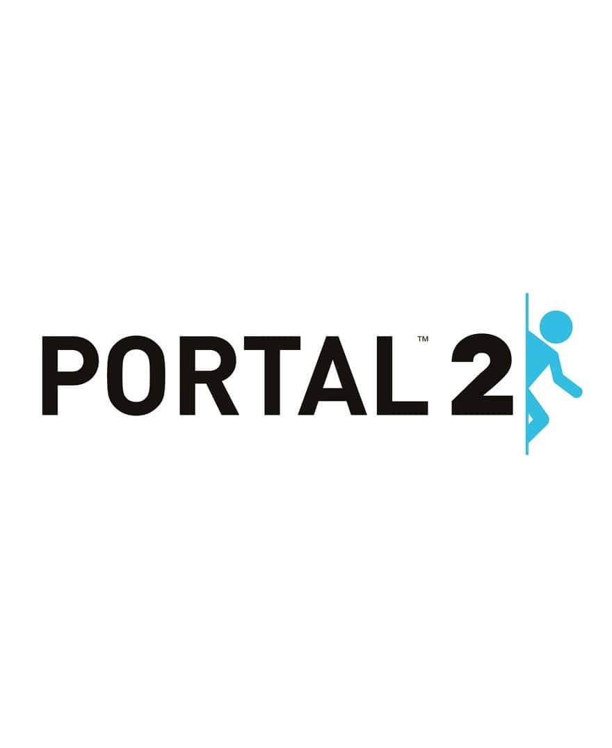 Pixel 3《傳送門2》白色海報背景 壁紙 — Portal 2 標誌採用粗體黑色文字，並有一個藍色風格化人物沿著垂直線攀爬在數字二旁邊。