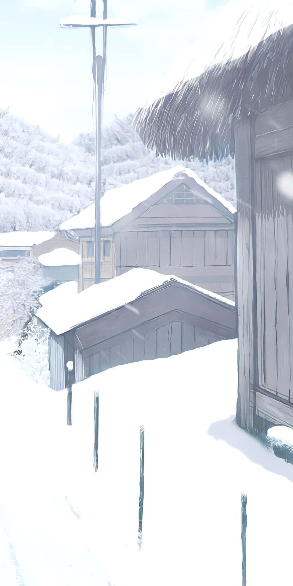 白雪覆蓋的木屋，位於寧靜的山村。