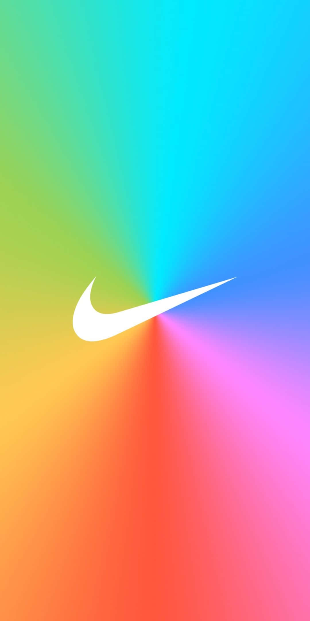 Pixel 3 捕捉精彩運動瞬間 壁紙 — 一個白色Nike剔號標誌，居中於鮮豔的彩虹漸變背景上。