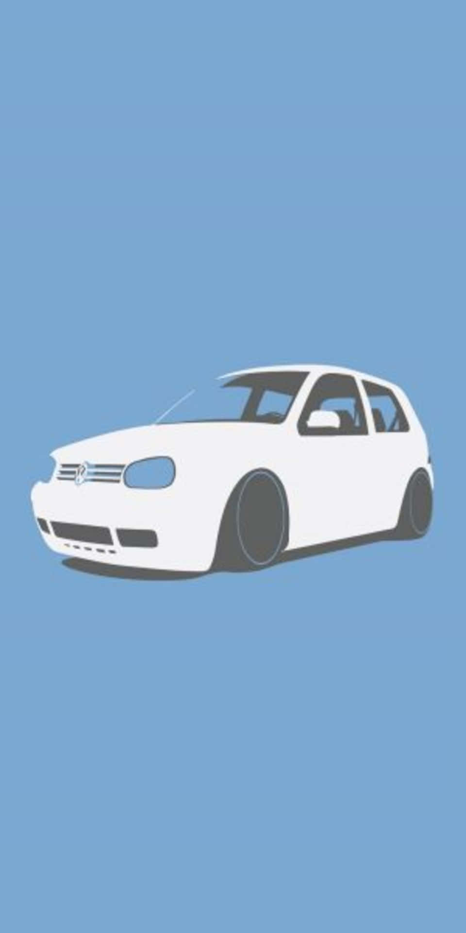 純藍色背景上配備降低懸掛系統的白色汽車