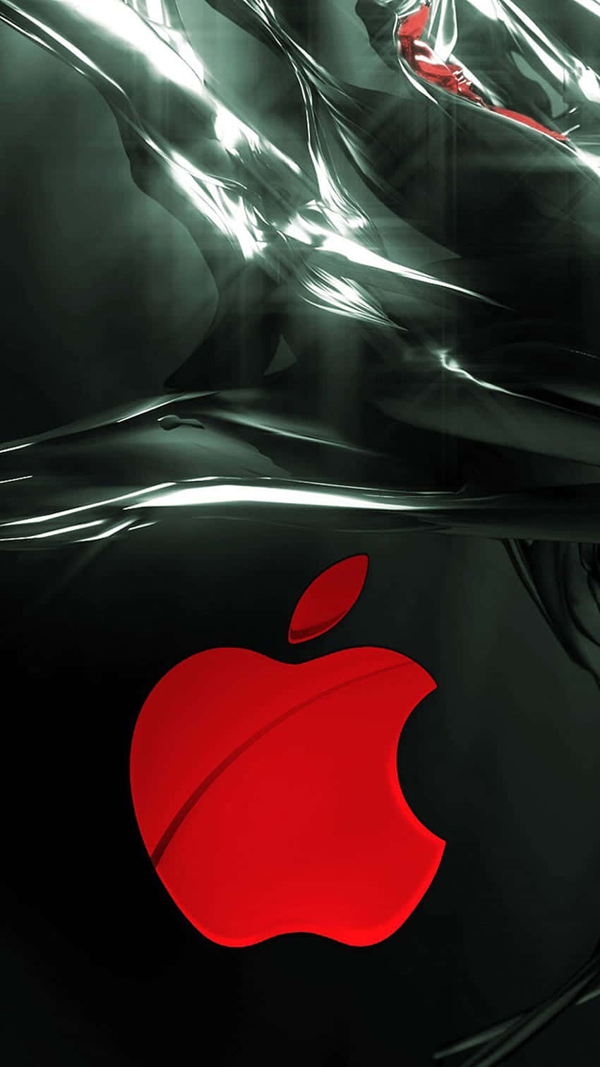 Pixel 3 紅色 Apple 標誌背景 壁紙 — 在戲劇性燈光下，一個發光的紅色Apple標誌從流動的黑色液態金屬中浮現。