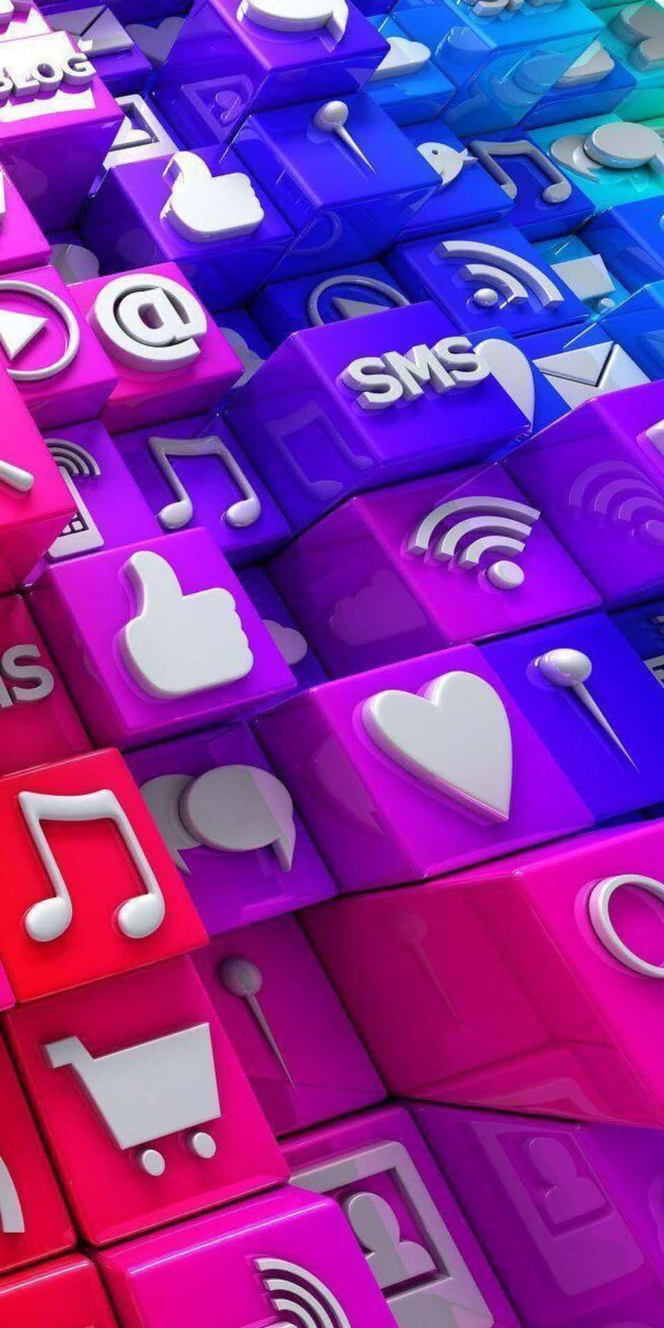 帶有心形和 SMS 等社交媒體圖標的彩色 3D 立方體