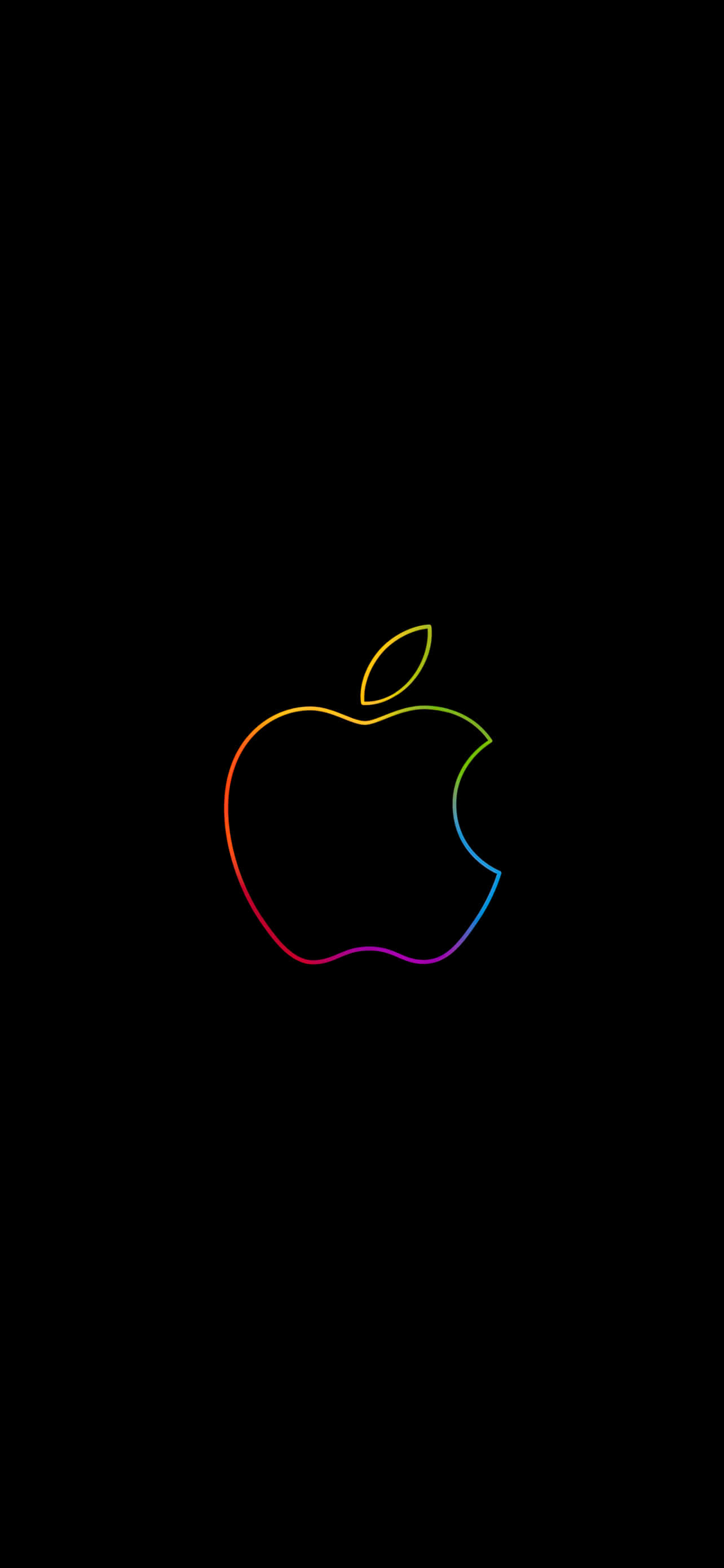 Pixel 3 與 Apple 合作概念圖 壁紙 — 一個發光的彩虹輪廓的Apple標誌，居中在純黑色背景上。