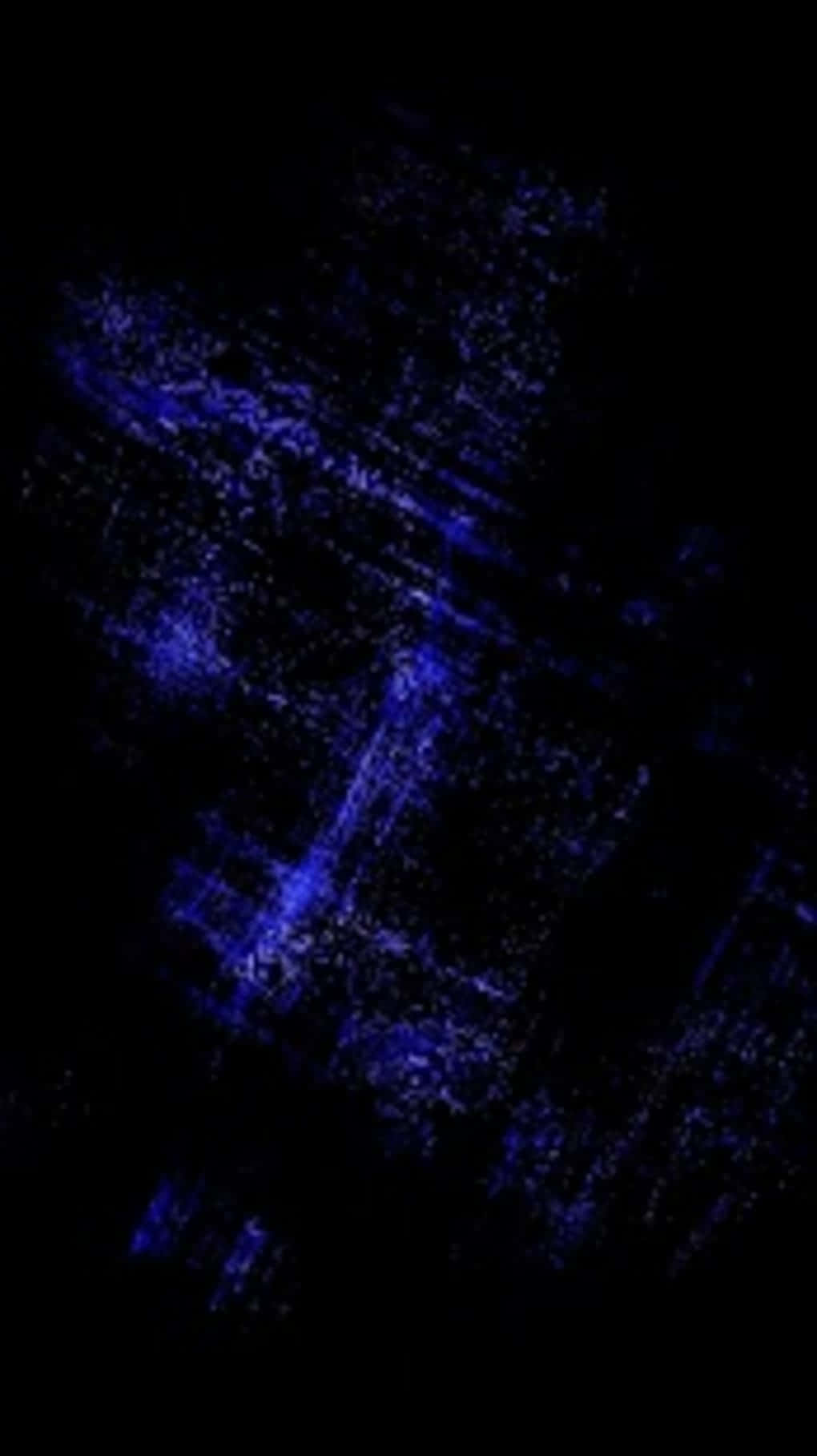 藍色龐克風格 Pixel 3XL AMOLED 背景 壁紙 — 充滿活力的電光藍色抽象條紋和斑點在深邃的黑色虛空中爆發，營造出宇宙數位故障效果。