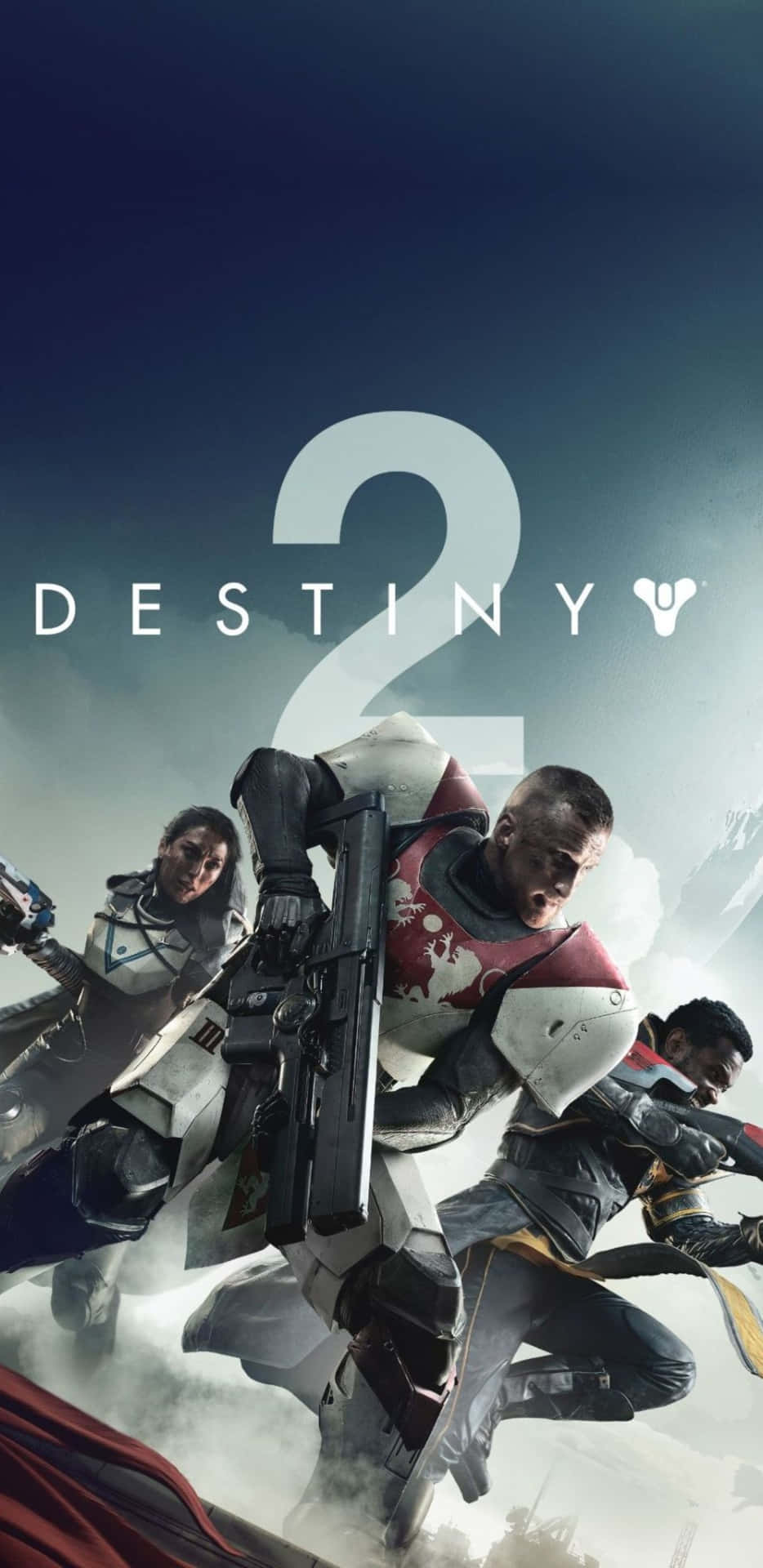 三名身穿盔甲的Destiny 2太空戰士穿越宇宙雲層跳躍。
