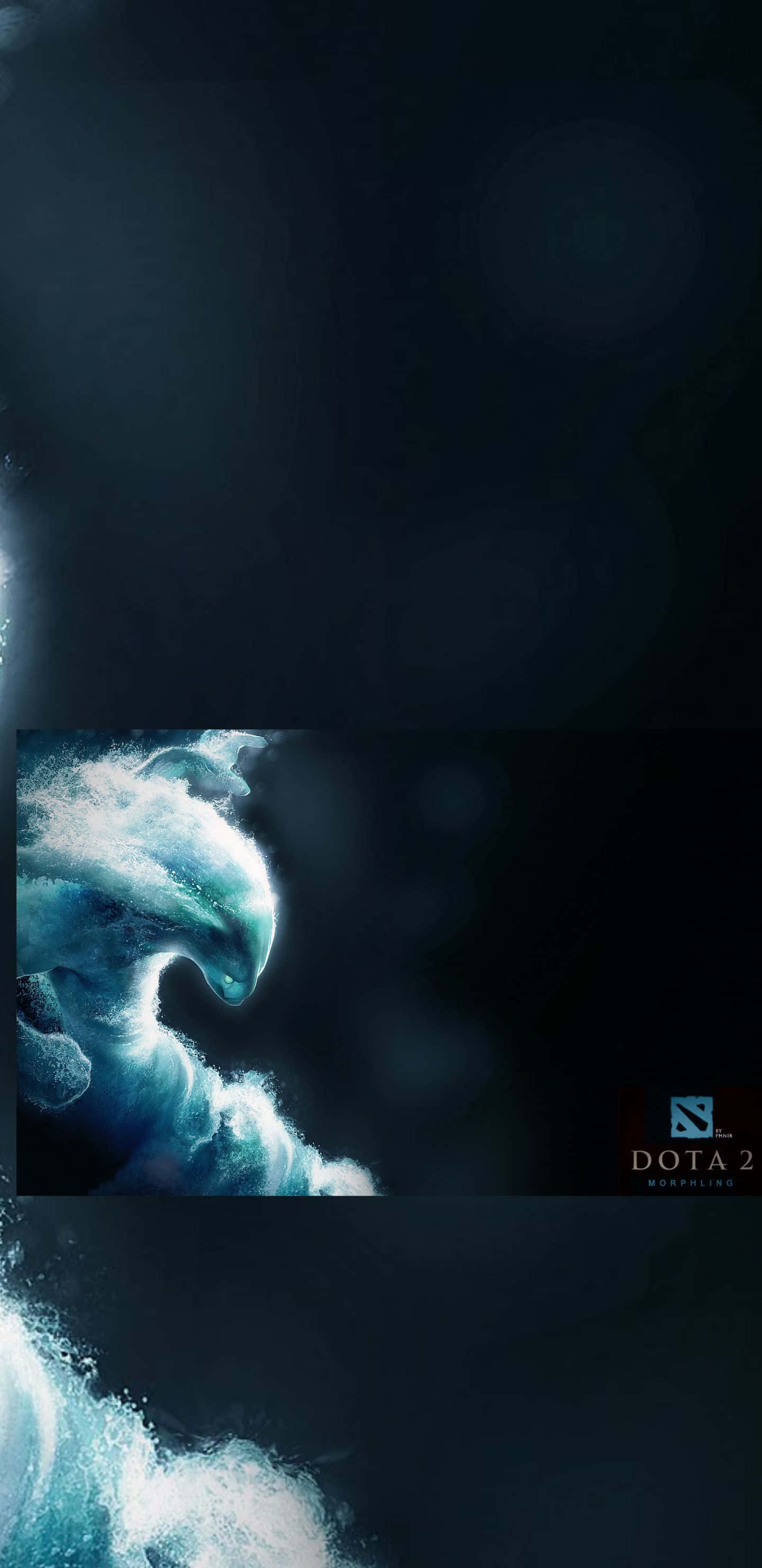 Pixel 3XL Dota 2 背景與變形者 壁紙 — 一道動態藍色波浪在深色背景上翻滾衝擊，帶有發光高光和柔和散景效果。