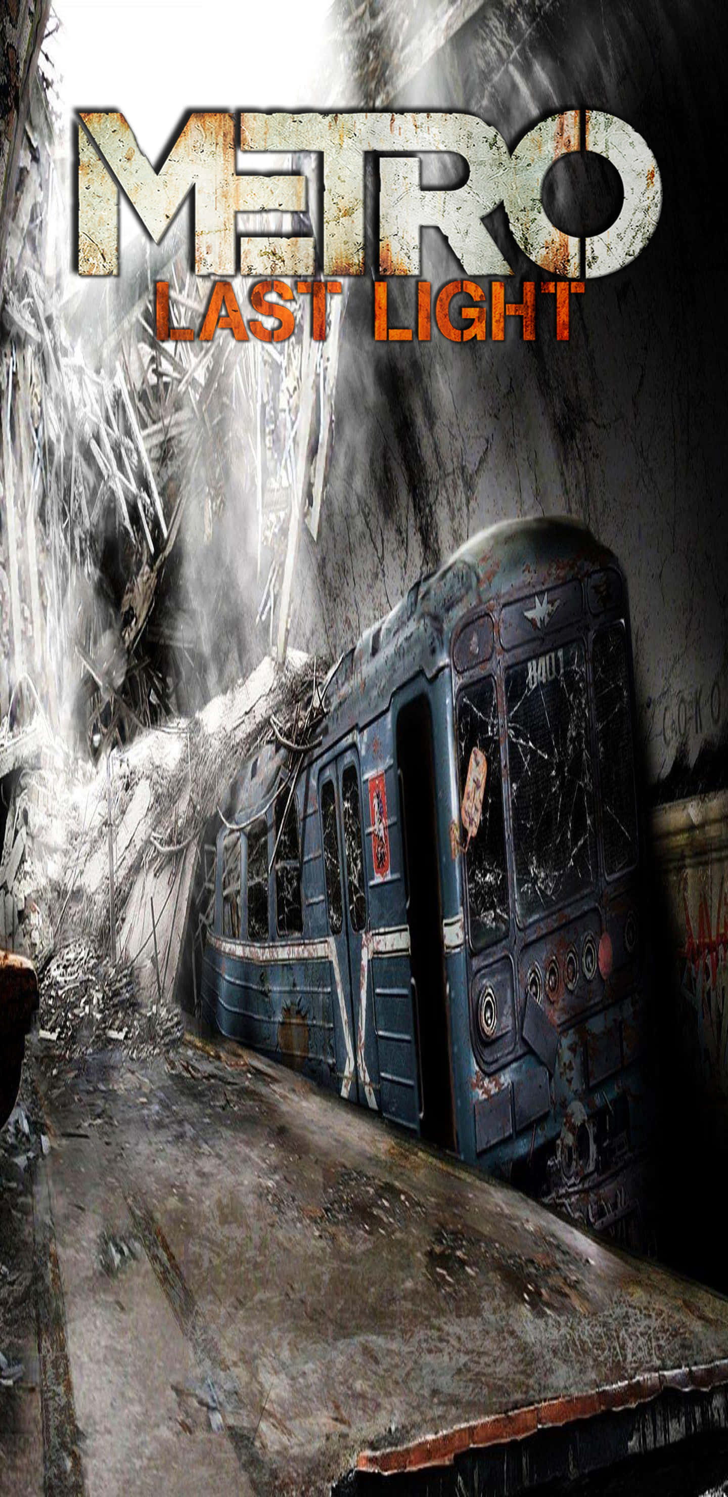 Pixel 3XL《Metro: Last Light》藍色火車背景 壁紙 — 一列生鏽的地鐵列車被遺棄在一個破爛不堪的地下車站，車窗破碎，牆上滿是塗鴉。