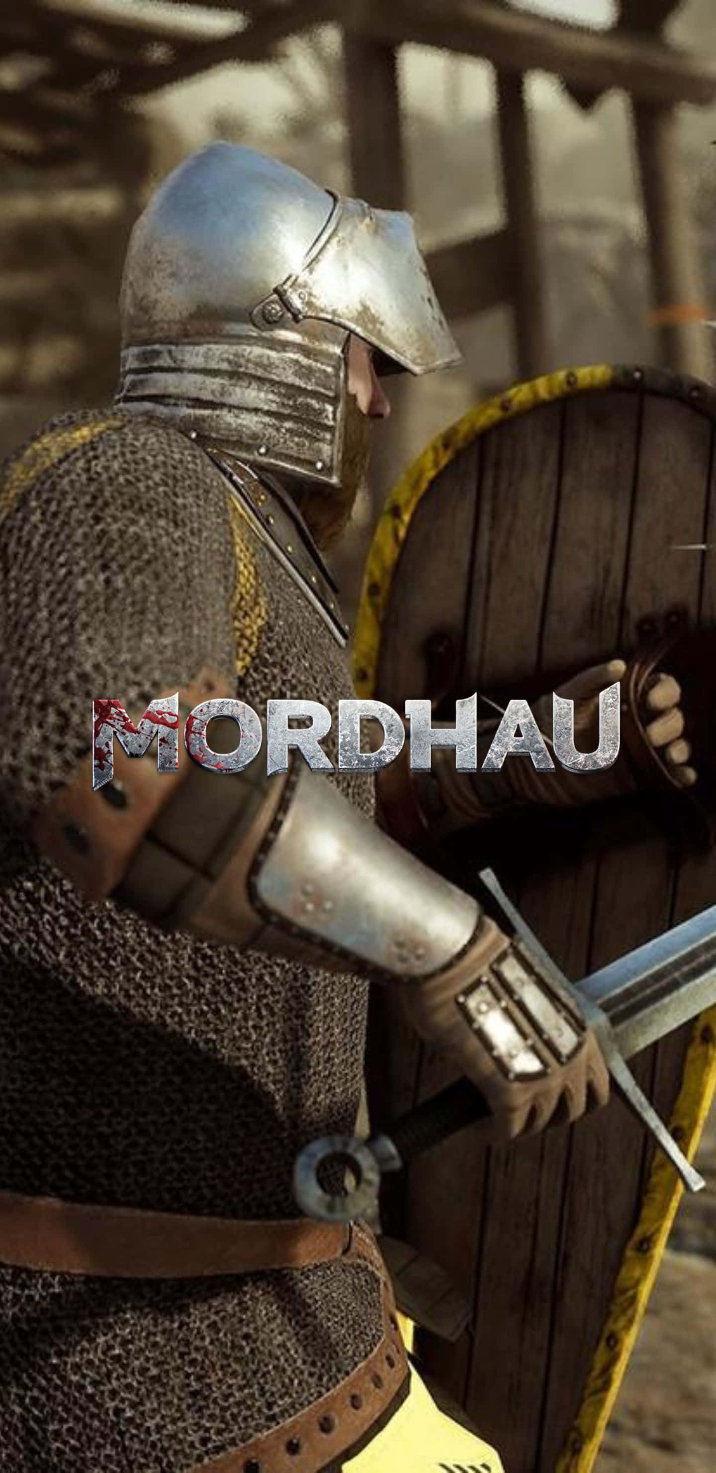 Pixel 3XL《Mordhau》：體驗戰鬥的狂熱 壁紙 — 一位身穿鎖子甲和頭盔的中世紀騎士在溫暖的陽光下手持木盾和劍。
