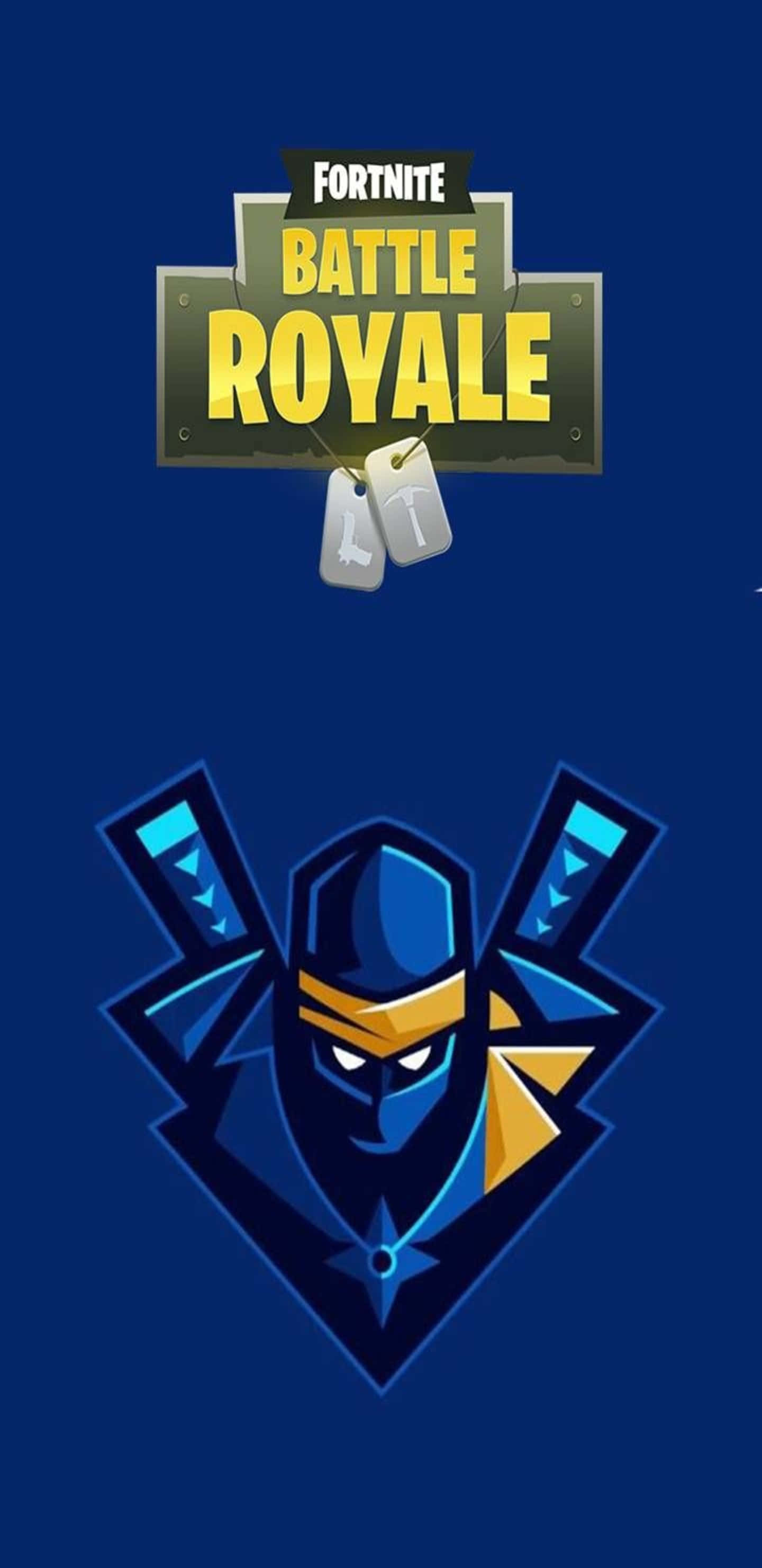 Pixel 3XL 忍者標誌 Fortnite 競技場背景 壁紙 — Fortnite Battle Royale 標誌，帶有忍者主題徽章和狗牌，背景為純藍色。