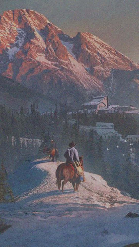 黎明時分，兩名牛仔騎馬穿過白雪覆蓋的山口。