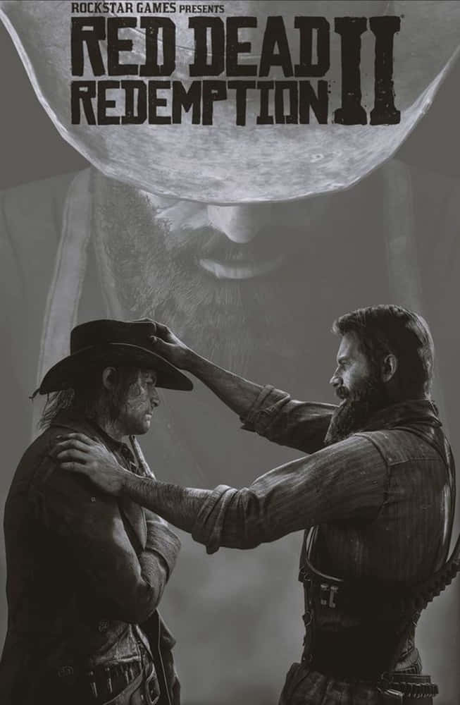 兩個牛仔在一個幽靈臉龐的月亮下的緊張時刻，來自《Red Dead Redemption II》。