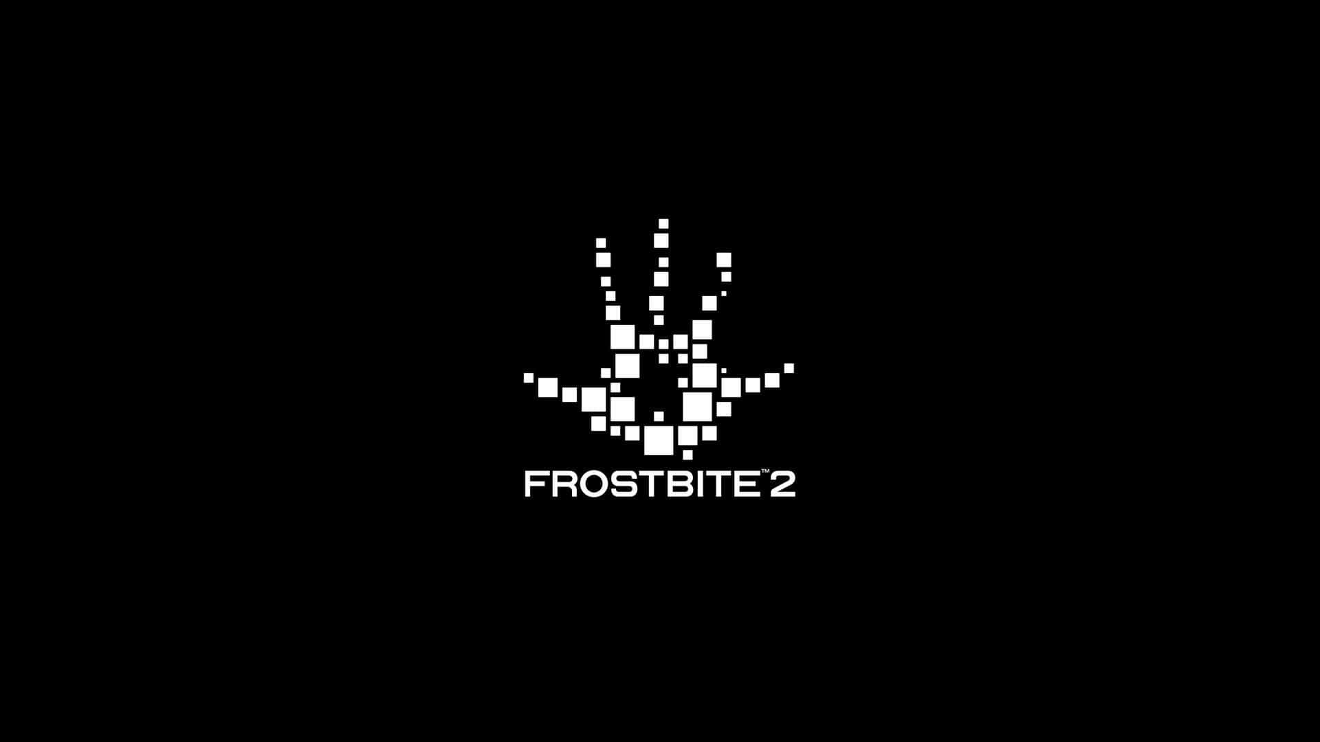Frostbite 桌布 壁紙 — 一個像素化的白色手形標誌，中央帶有「FROSTBITE 2」文字，背景為純黑色。