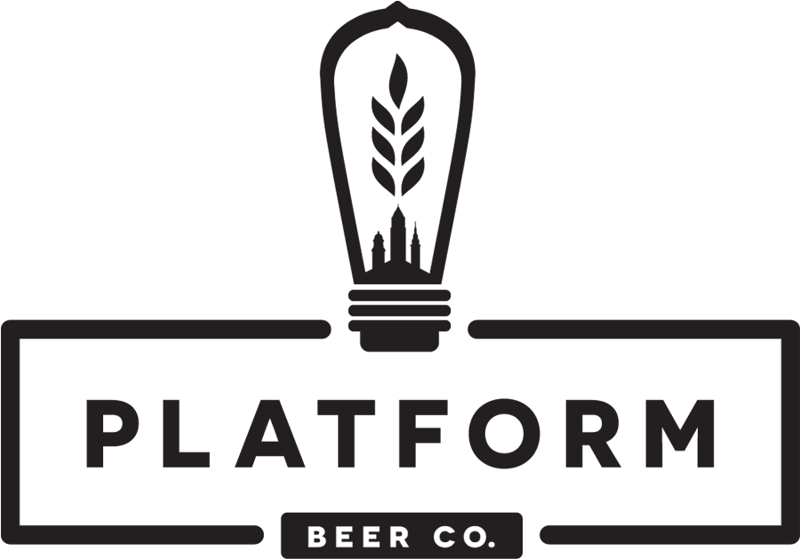 Platform Beer Co 標誌 壁紙 — 極簡黑白標誌，燈泡內有小麥莖，文字為 PLATFORM BEER CO.