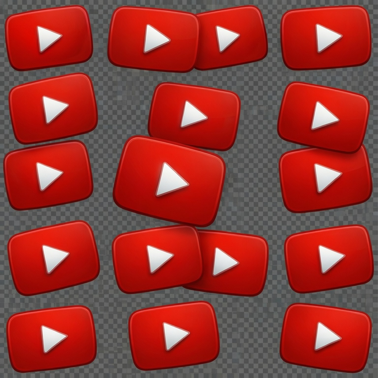 透明背景上的紅色 YouTube 播放按鈕集合