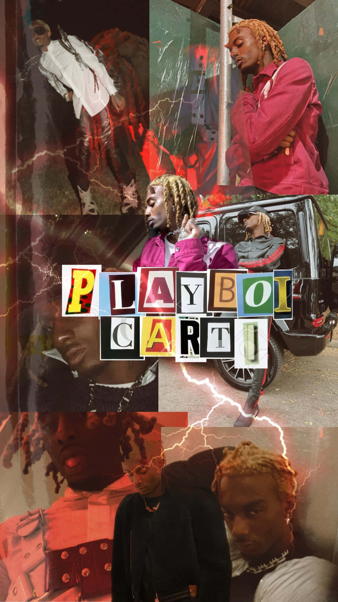 Playboi Carti 拼貼畫，帶有閃電和街頭風格
