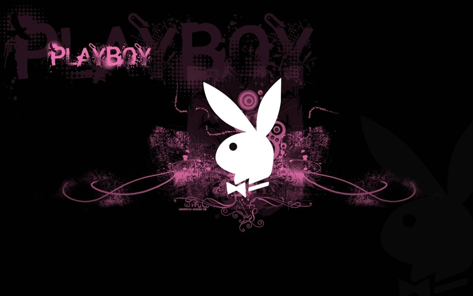 Playboy兔子標誌搭配黑色背景上的粉紅色塗鴉漩渦