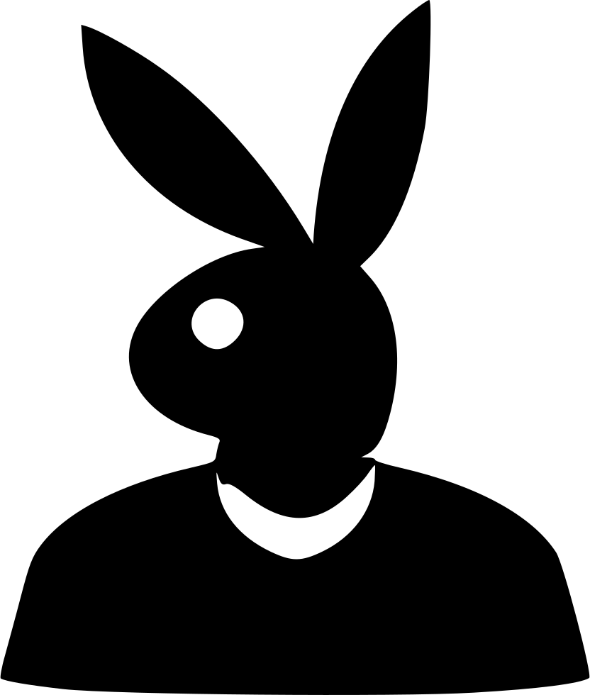 Playboy 兔子標誌剪影 壁紙 — 白色背景上，一個極簡風格的黑色兔子頭剪影，有一隻眼睛和一個項圈。