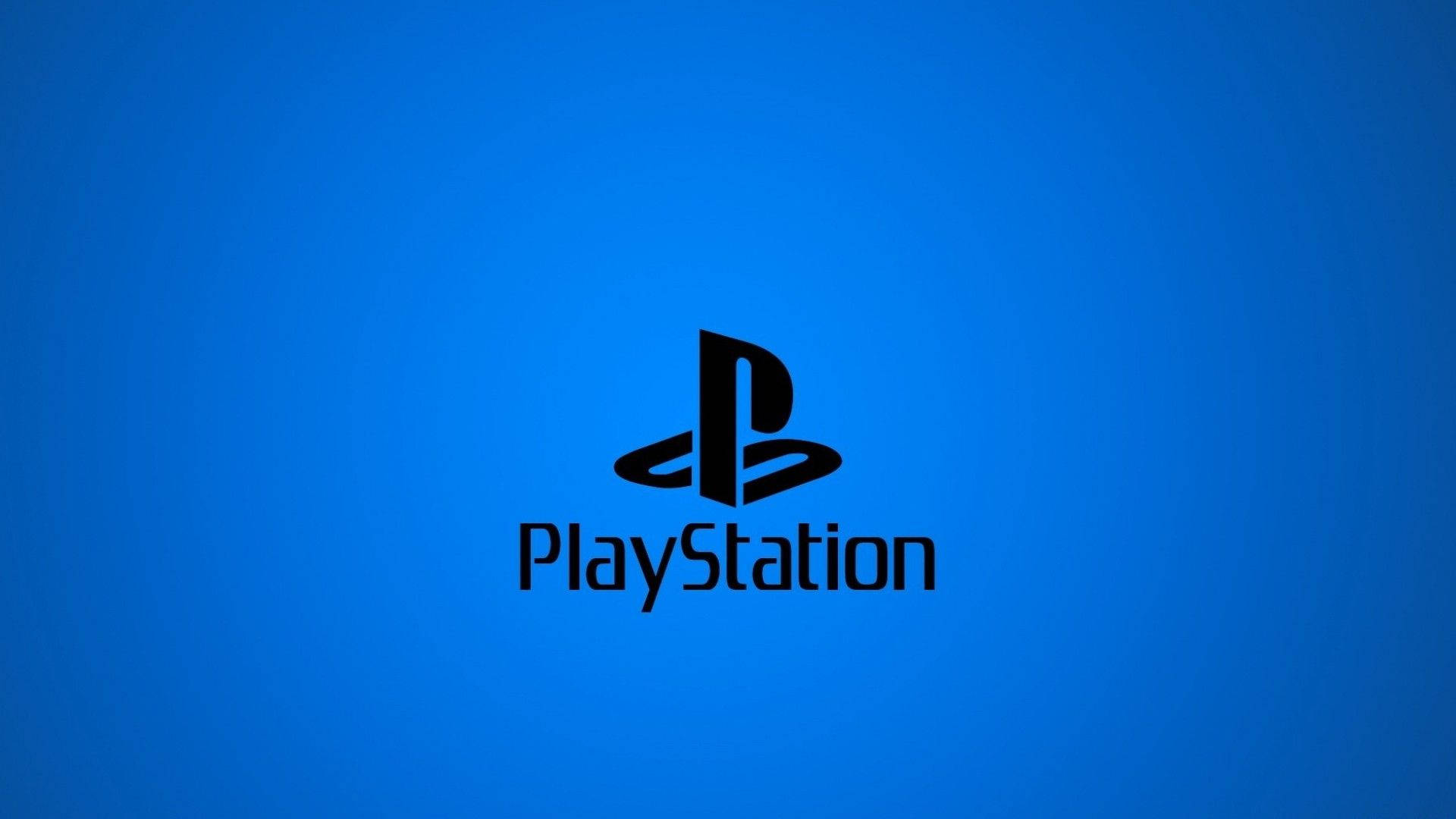 準備好與PlayStation一起遊戲吧。 壁紙 — 黑色PlayStation標誌居中在純藍色漸變背景上。