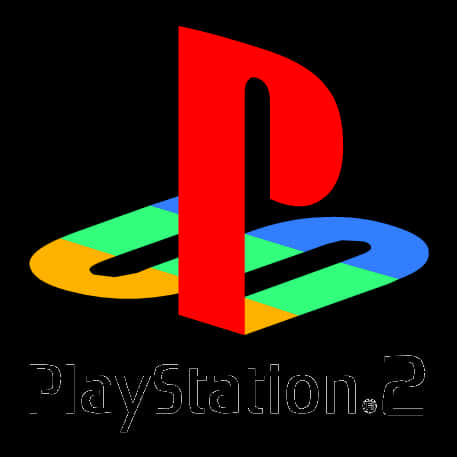 PlayStation 2 標誌圖形 壁紙 — 標誌性的紅色 PlayStation 2 標誌，黑色背景上帶有彩色環圈。